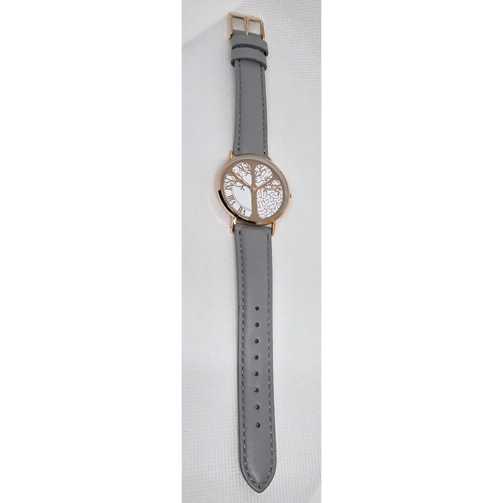 Women's Time Peace Tree of Life Rose Gold Tone Gray Leather Strap Watch 13 - Picture 6 of 9